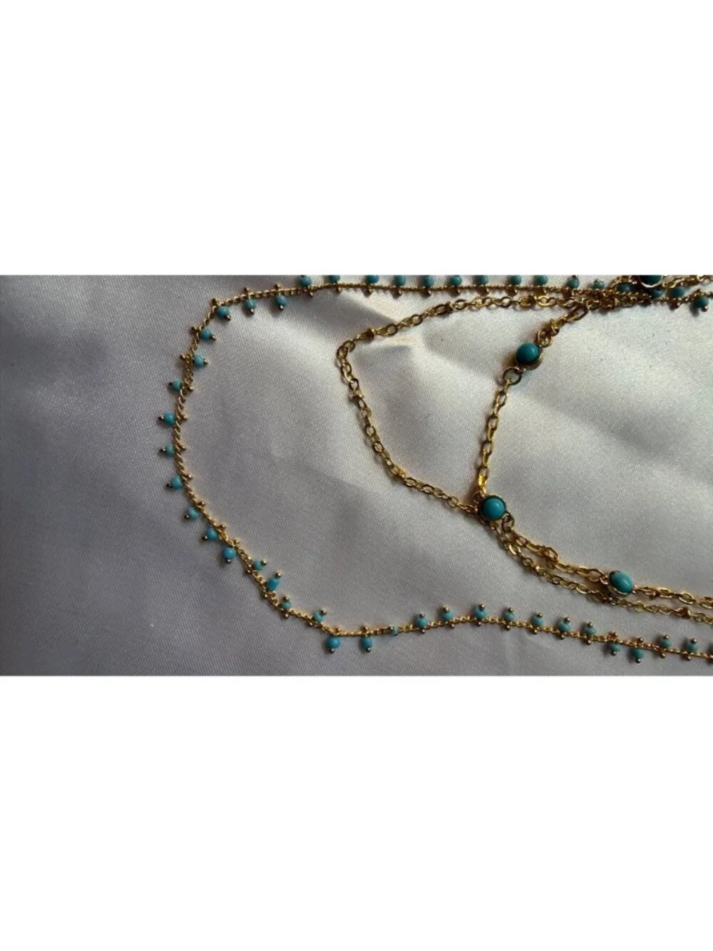 Layered Gold Chain Necklace With Turquoise Accents Adjustable Length Boho Chic